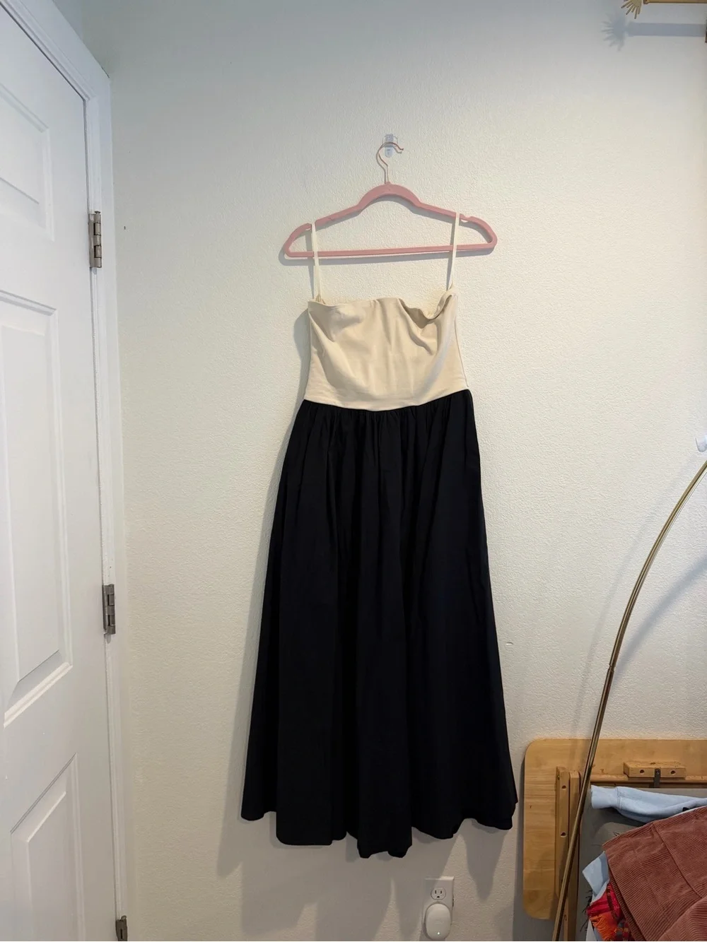 J.Crew Black Ivory Mixed Media Maxi Dress Size M Strapless